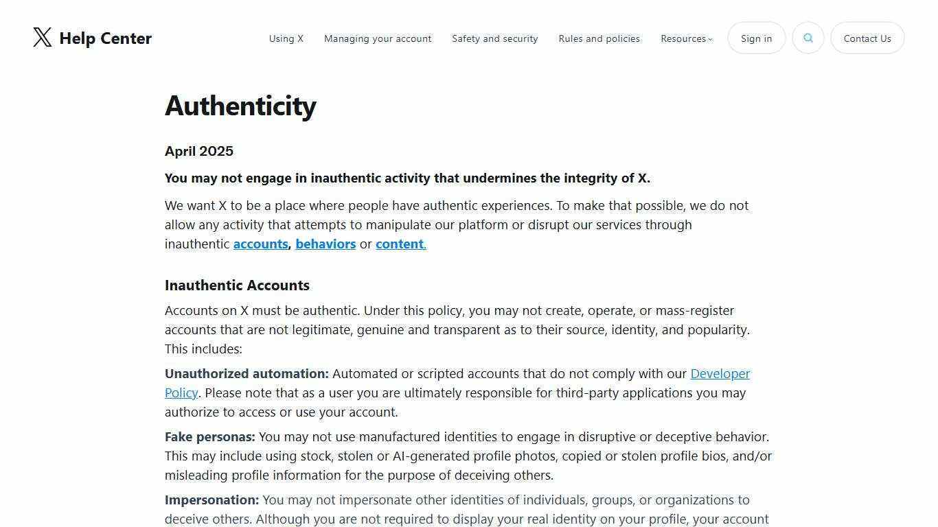 Authenticity | X Help